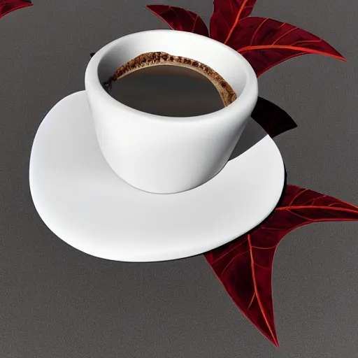 Image similar to a red shaded marble sculpture of leaf textured coffee cup by Zaha Hadid , 3d architecture, masterpiece