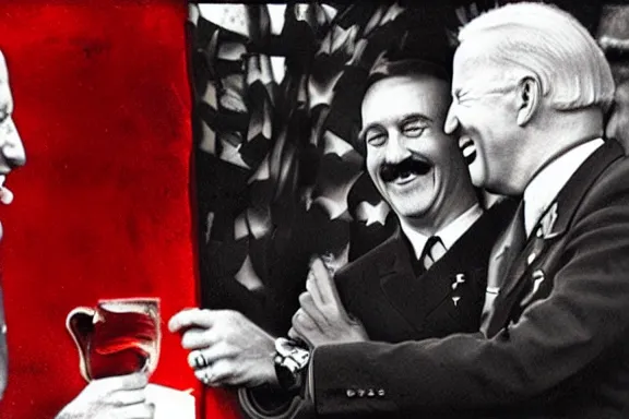 Image similar to “ very very intricate photorealistic photo of hitler and joe biden laughing together, detailed natural lighting, award - winning crisp details ”