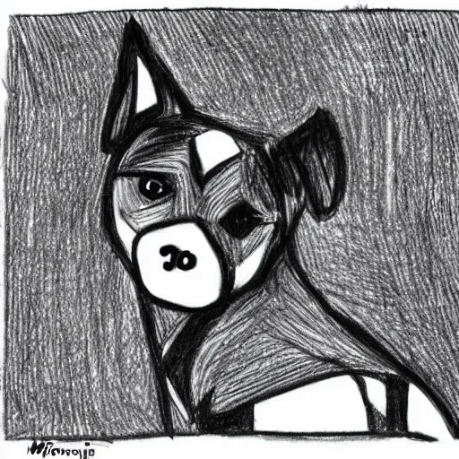 Prompt: a drawing of a dog by marjane satrapi