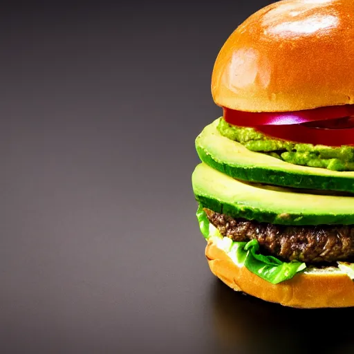 Image similar to a hamburger with too much avocado, 8 k resolution, amazing food photography