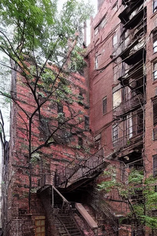 Prompt: (((((a ramshackle Manhattan brick brownstone deep in the forest))))) by Xu Zheng!!!!!!!!!!!!!!!!!!!!!!!!!!!