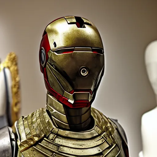 Prompt: roman empire artifacts, iron - man bust armor from 1 5 9 0, hellenistic stylings mixed with roman contemporary soldier design