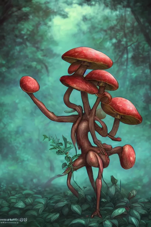 Image similar to a humanoid figure mushroom creature, highly detailed, digital art, sharp focus, trending on art station, plant, anime art style