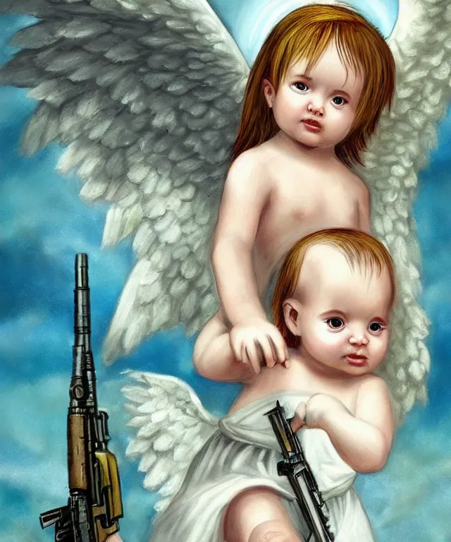 Prompt: fantasy art of a baby angel with m 4 a 1