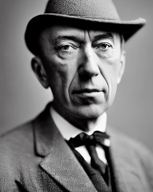 Image similar to 4 k hd, highly detailed photograph of serghei rachmaninoff, shot with sigma f / 4. 2, 2 5 0 mm sharp lens, sharp focus, consistent, highly detailed light refraction, high level texture render