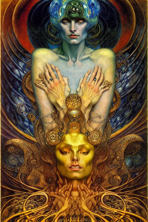 Image similar to Divine Chaos Engine by Karol Bak, Jean Delville, William Blake, Gustav Klimt, and Vincent Van Gogh, symbolist, visionary