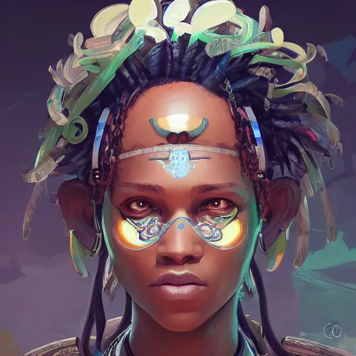 Prompt: obatala, Apex Legends character digital illustration portrait design, by android jones, detailed, cinematic lighting, wide angle action dynamic portrait