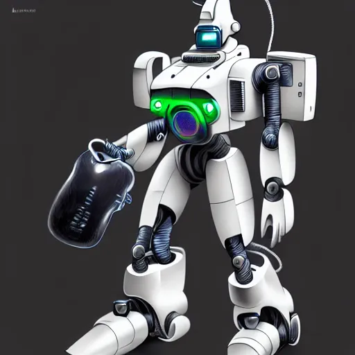 Image similar to portrait of medical paramedic patlabor ape mech,wires,gadgets,cables,lenses,gears,led displays,UI intricate, elegant, highly detailed, digital painting, artstation, concept art, smooth, sharp focus, illustration, art by artgerm and greg rutkowski and alphonse mucha