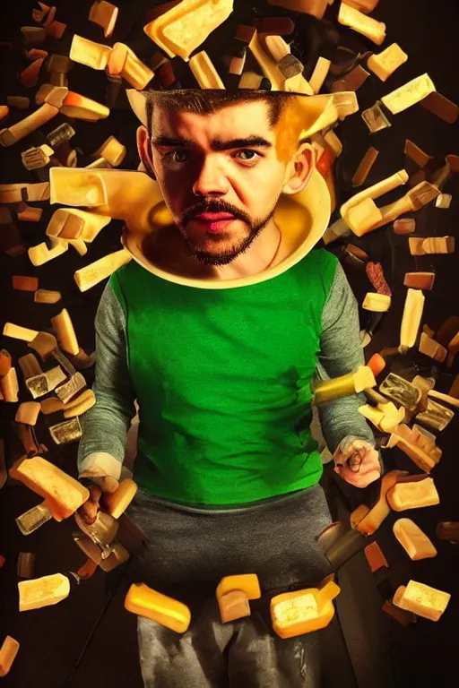 Image similar to 📷 jacksepticeye is soup, made of food, head portrait, dynamic lighting, 4 k