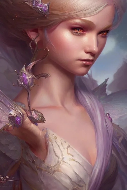 Image similar to fairy princess, highly detailed, d & d, fantasy, highly detailed, digital painting, trending on artstation, concept art, sharp focus, illustration, art by artgerm and greg rutkowski and magali villeneuve