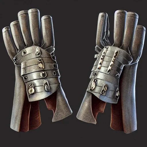 Image similar to metal claws on gloves, weaponized gauntlett, old gloves with attached talons, pointy fingertips, dark background, highly detailed, 8 k, trending on artstation, mystic, rpg artwork, by peter jackson, by sauron