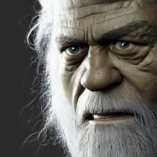 Prompt: the hulk starring as gandalf in lord of the rings, high detail shot, smoking, render, cgsociety, photorealism