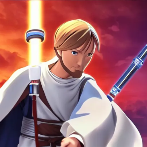 Image similar to Obi-Wan Kenobi as an anime character from Toei Animation. Extremely detailed. Beautiful. 4K.