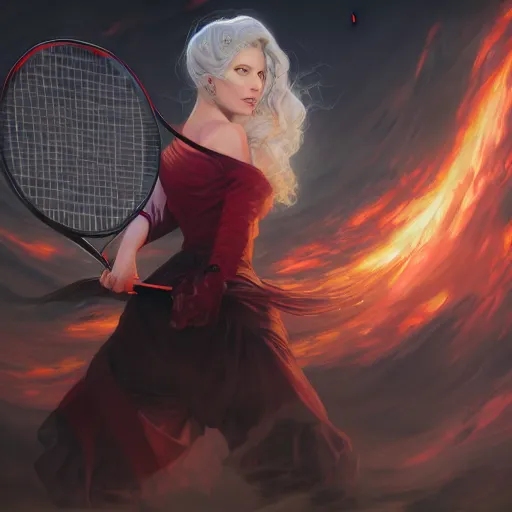 Prompt: shalltear bloodfallen playing tennis, detailed, centered, digital painting, artstation, concept art, donato giancola, joseph christian leyendecker, wlop, boris vallejo, breathtaking, 8 k resolution, extremely detailed, beautiful, establishing shot, artistic, hyperrealistic, beautiful face, octane render, cinematic lighting, dramatic lighting, masterpiece