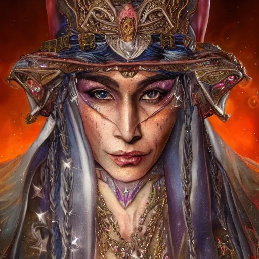 Image similar to an Artstation 3d render of Very very very very highly detailed beautiful mystic portrait of a phantom warrior with galaxy, tattoos by Anton Pieck, intricate, extremely detailed, digital painting, artstation, concept art, smooth, sharp focus, illustration, intimidating lighting, incredible art,