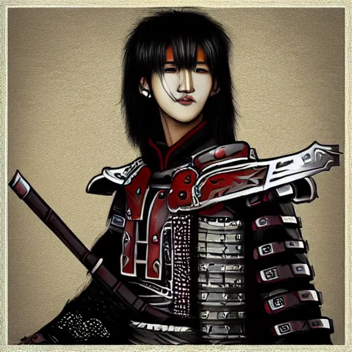 Prompt: “K-pop star Changbin as a samurai warrior, armored, digital art, award winning”