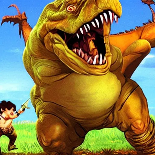 Prompt: danny devito plays turok the dinosaur hunter