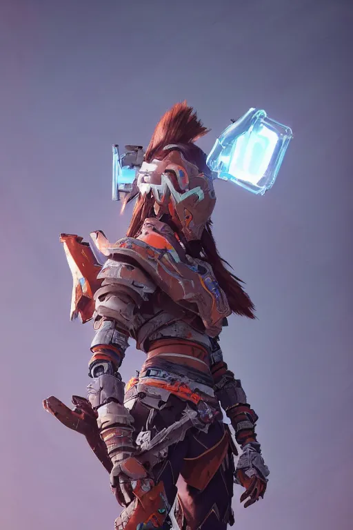 Image similar to combination suit armor aloy horizon forbidden west horizon zero dawn robot ninja mask helmet backpack tribal, aesthetic octane render, 8 k hd resolution, by ilya kuvshinov and cushart krentz and gilleard james radiating a glowing aura cgi rtx 2 0 2 2