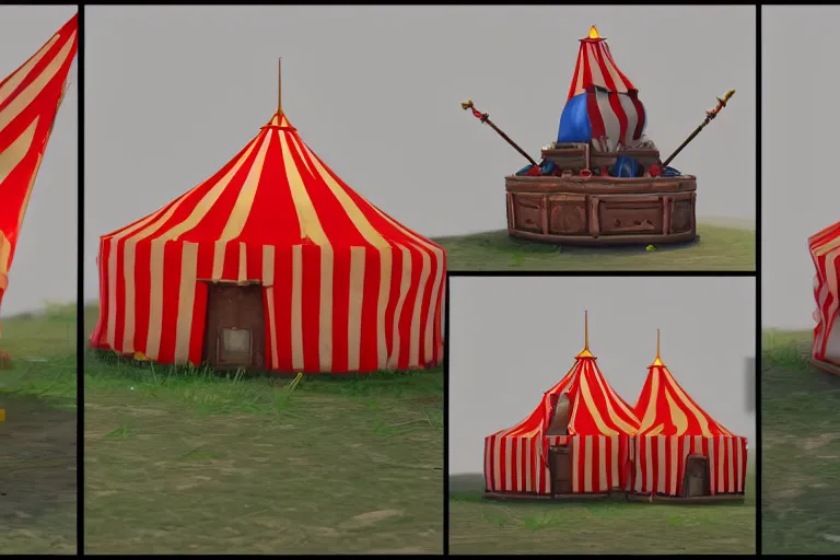 Image similar to 3d sculpt of a circus tent, artstaton, League of Legends, red dead redemption2, overwatch, digital illustration