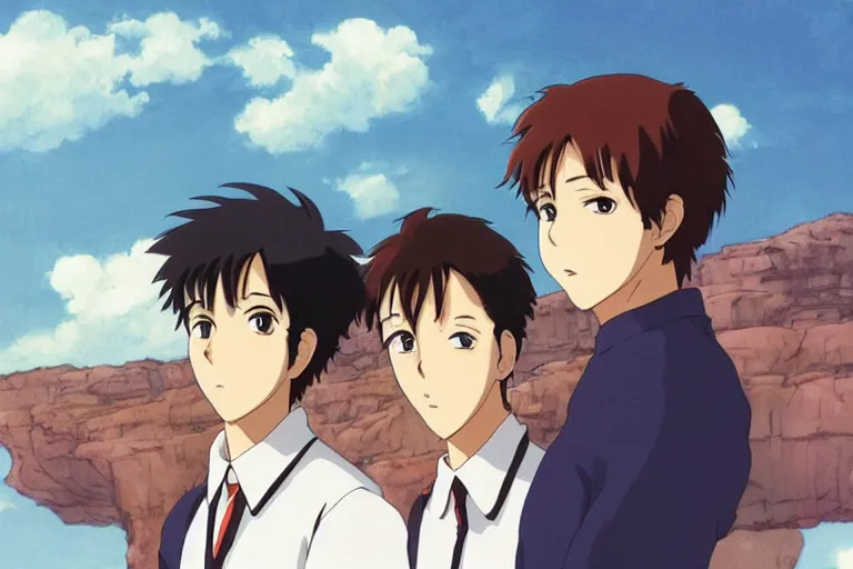 Image similar to Two anime handsome men, Ghibli