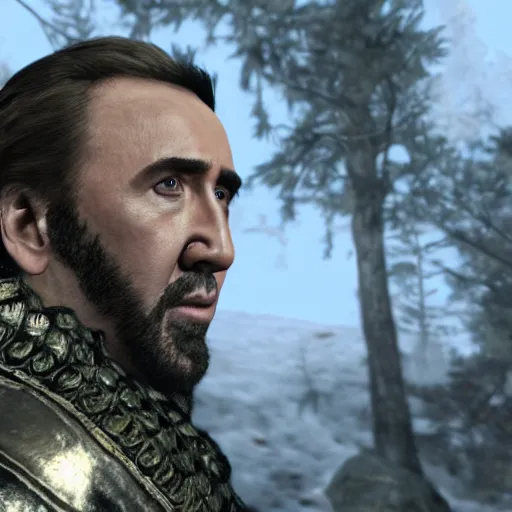 Image similar to Nicolas cage in Skyrim, 4K, detailed