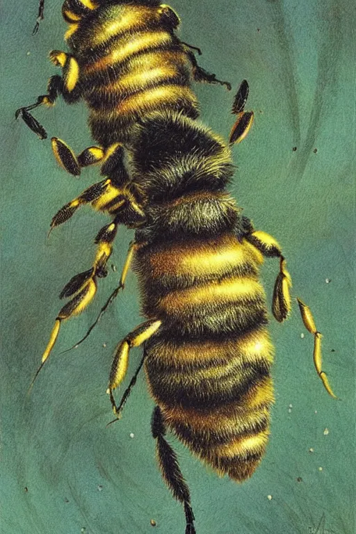 Prompt: artwork by john howe of a fungal killer bee