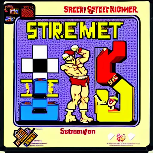 Prompt: video game box art of a commodore 6 4 game called street fighter tetris.