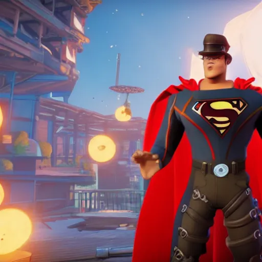 Image similar to steampunk superman in fortnite game