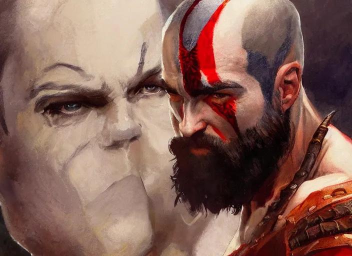 Prompt: a highly detailed beautiful portrait of antony starr as kratos, by gregory manchess, james gurney, james jean