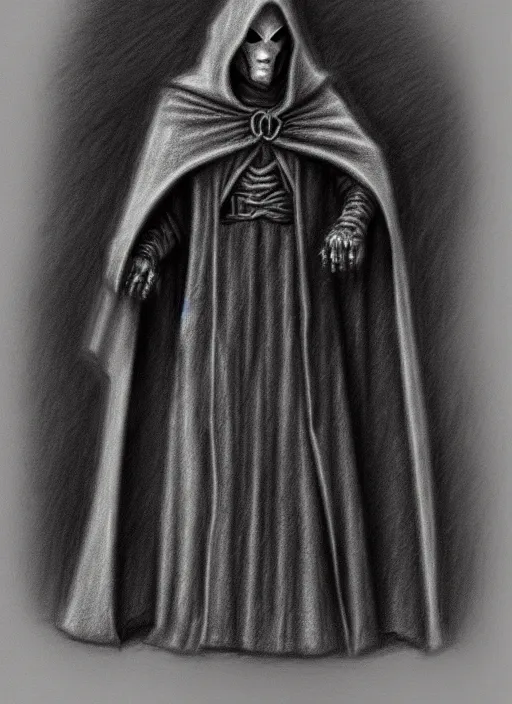 Prompt: pencil ultradetailed sketch of the necromancer, wearing a black cloak, crisp