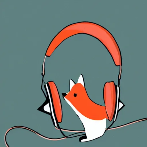 Prompt: fox in headphones, art, digital art, minimalism,