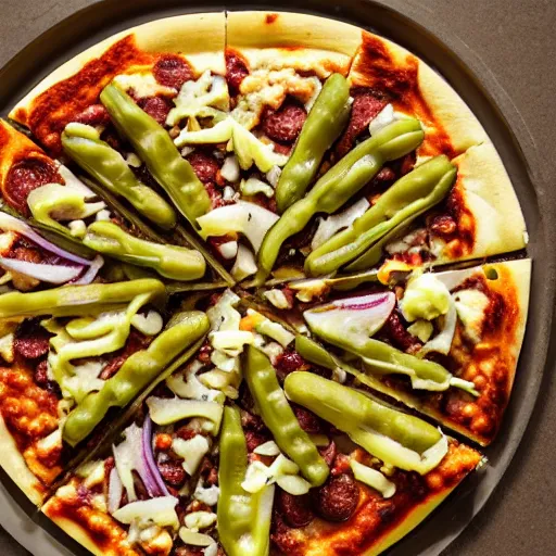 Prompt: a pickle and bean pizza