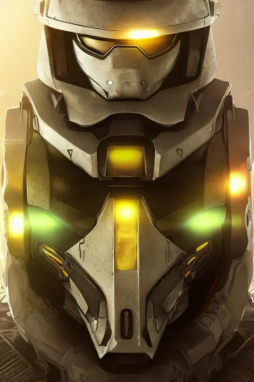 Image similar to robot ninja mask helmet halo master chief radiating a glowing aura global illumination ray tracing hdr fanart arstation by ian pesty and katarzyna da „ bek - chmiel