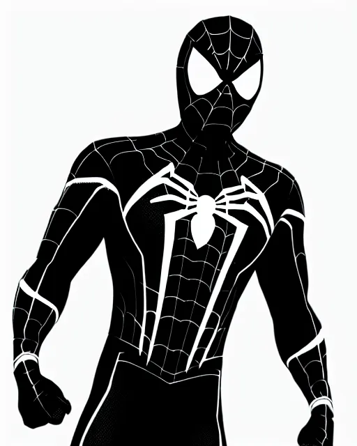 Image similar to black spider - man suit with white webbing, photorealistic, hyperdetailed sketch