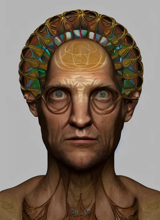 Image similar to portrait of a psychonaut, full colour, the golden ratio, sacred geometry of as decoration, full colour, 3 d shaded, sam wolfe, zbrush central,