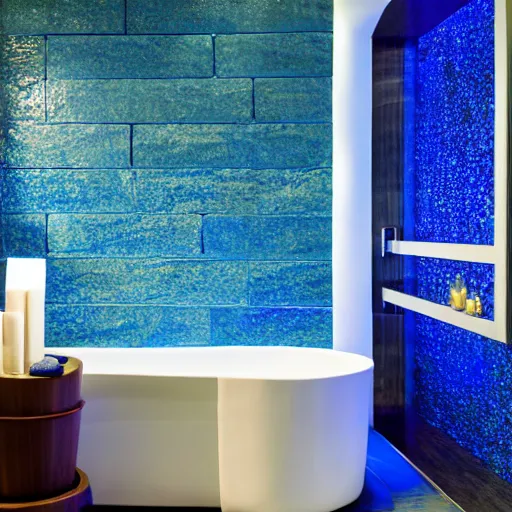 Prompt: luxury hotel spa with lapis lazuli walls