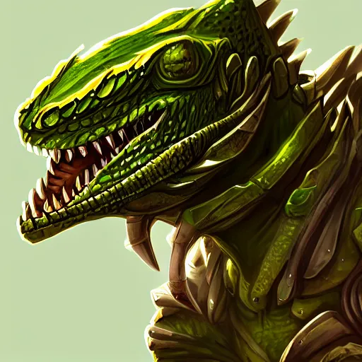 Prompt: full portrait of a lizard wearing rogue armor, Lizardman thief, D&D, argonian, mideival setting, digital painting, highly detailed, concept art, sharp focus