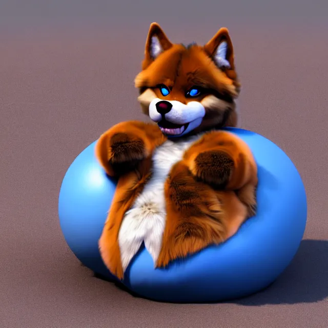 Prompt: a spherical anthropomorphic male blue dragon fursona being rolled up a hill, anthropomorphic male brown husky fursona, furry, round, sphere, 3 d render, unreal engine 5, octane render, soft colors, vivid, cute, 1 6 k