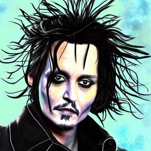 Image similar to portrait of johnny depp as edward scissorhands, highly detailed, centered, solid color background, digital painting