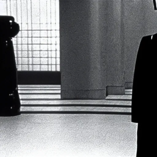 Image similar to a man and a robot in a moment of jealousy, movie still, Movie by Andrzej Zulawski and David Lynch