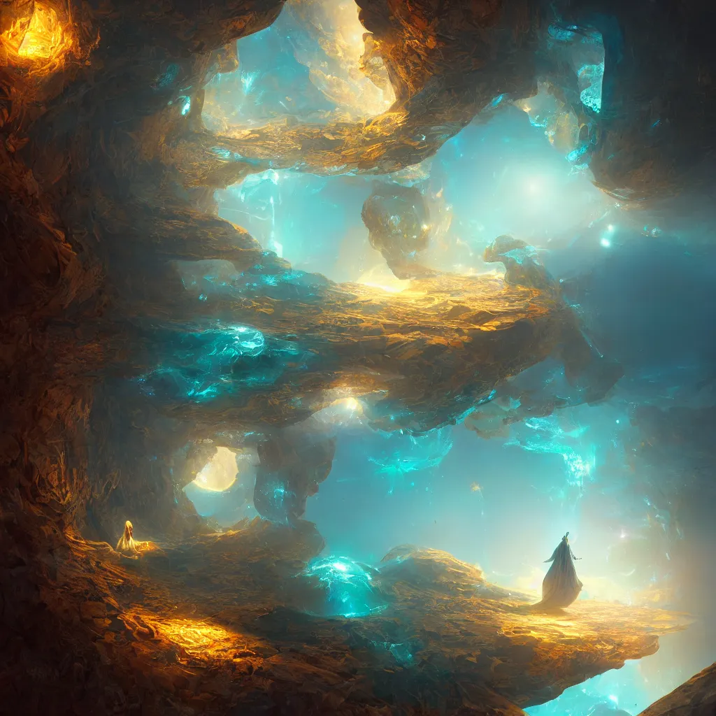 Image similar to within the whole and finite capsule apparent with awe the apparition a flower, an idea seep's into infinity highly detailed in volumetric void of latent space, golden turquoise steampunk, axonometric high contrast cinematic light, mystical shadows, sharp focus, divine realm of gods, octane render, artist by greg rutkowski,