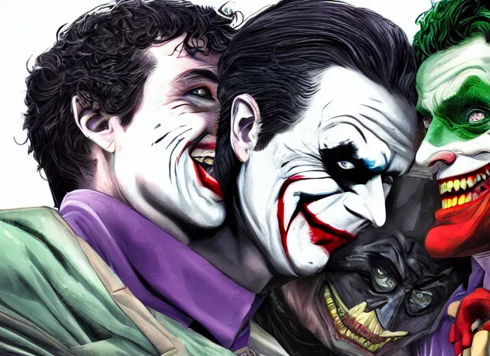 Prompt: batman and the joker falling in love, digital art, highly detailed, detailed faces, amazing digital art, trending on artstation