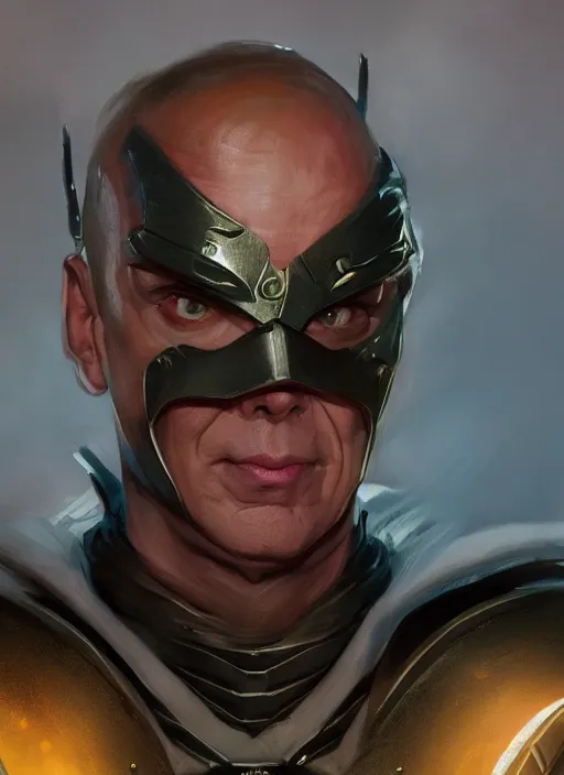 Image similar to A fantasy comic book style portrait painting of michael keaton as a Paladin, unreal 5, DAZ, hyperrealistic, octane render, RPG portrait, dynamic lighting