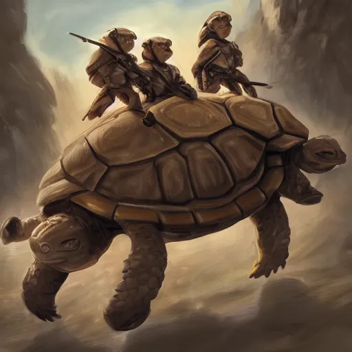 Image similar to white soldier kittens riding giant turtles, battalion, digital oil painting, trending on artstation