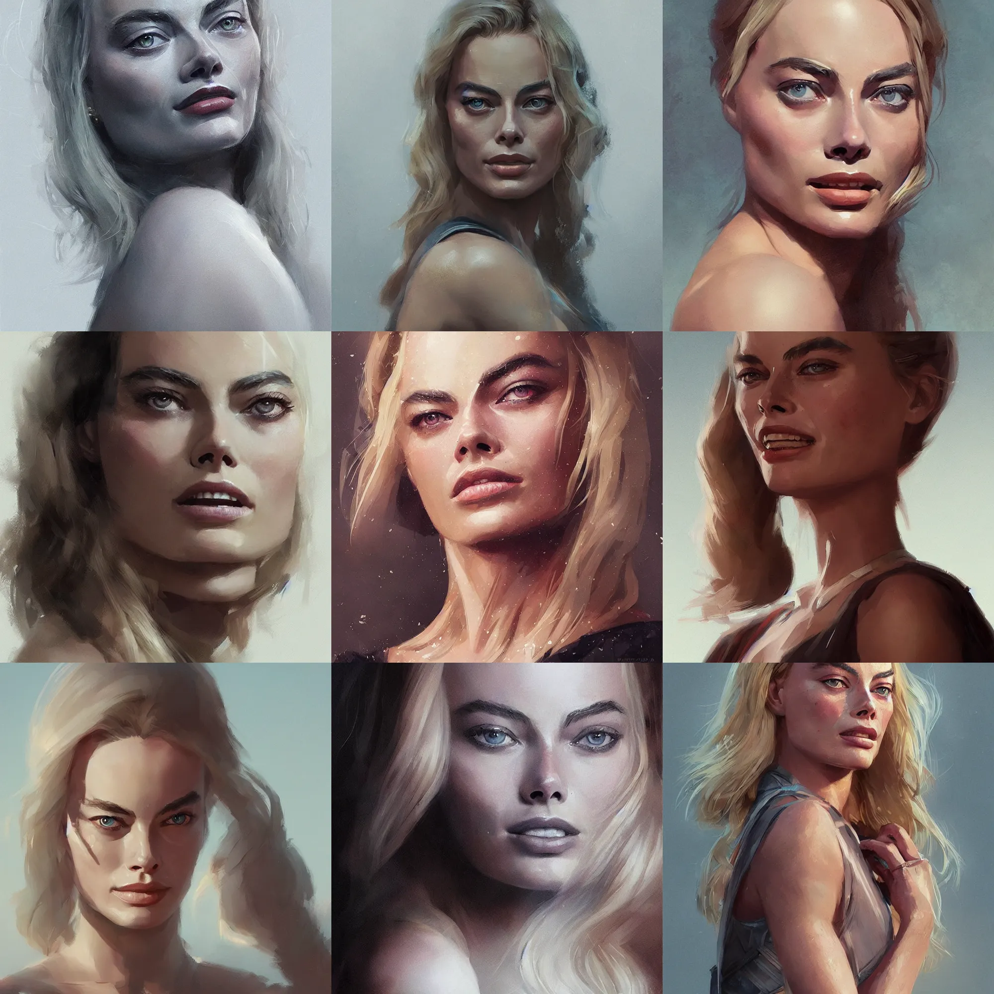 Prompt: “ portrait of margot robbie by greg rutkowski, young, attractive, highly detailed portrait, scifi, digital painting, artstation, concept art, smooth, sharp foccus ilustration, artstation hq ”