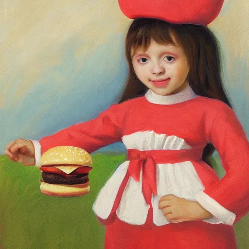 Prompt: girl in mcdonalds outfit, by jules - joseph lefebvre