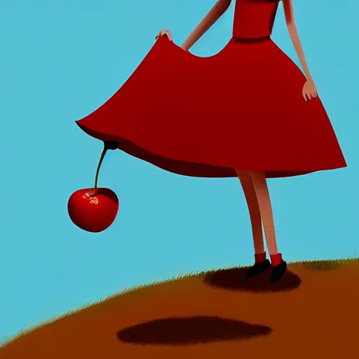 Prompt: goro fujita ilustration brunette girl in red dress grabbing an apple from a tree in the forest, painting by goro fujita, sharp focus, highly detailed, artstation