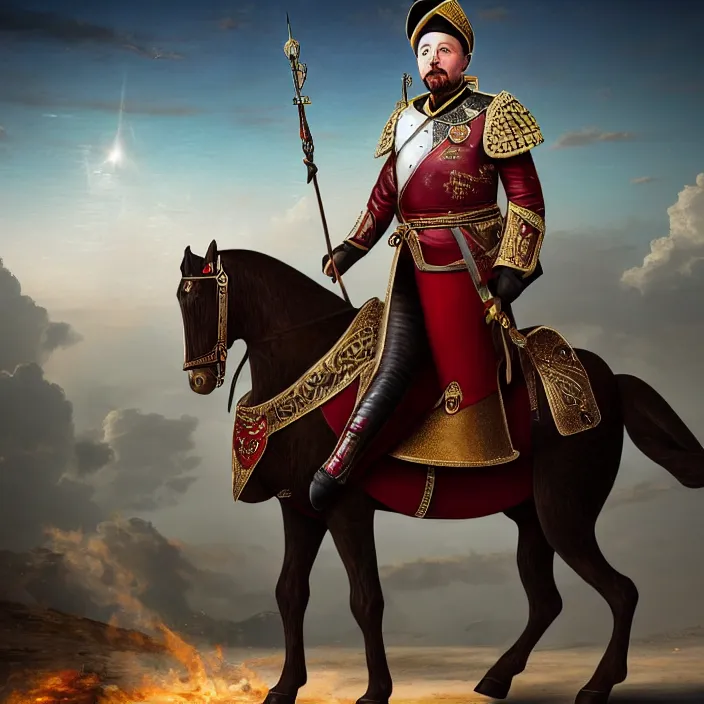 Image similar to full length photo of elon musk as an ottoman warrior, highly detailed, 4 k, hdr, smooth, sharp focus, high resolution, award - winning photo