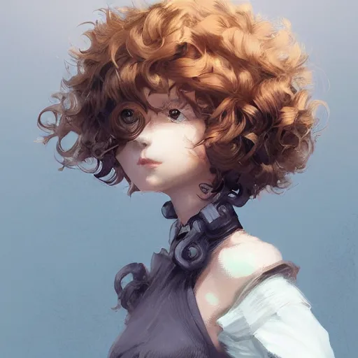 Prompt: portrait of cute pixie character with curly hair, highly detailed, digital painting, artstation, concept art, sharp focus, illustration, strong brush stroke, anime, art by greg rutkowski, ilya kuvshinov, sharp focus, ghibli studio, art by ilya kuvshinov, rossdraws