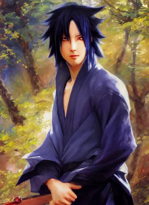 Image similar to sasuke uchiha by ivan shishkin and vladimir volegov and alexander averin and delphin enjolras